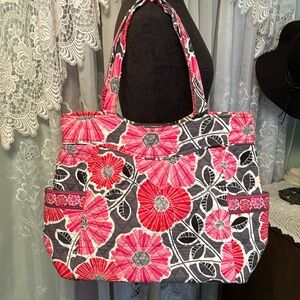Vera Bradley Cheery Blossoms Zippered Shoulder Bag Pocket Purse